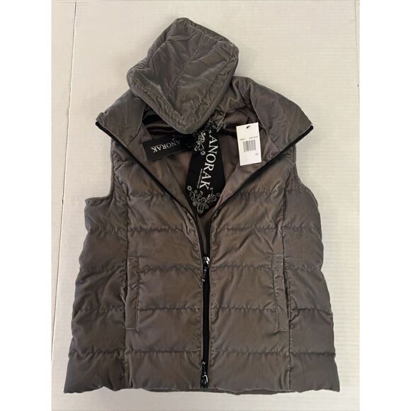 ANORAK Short Down Vest Women Sz X-Small Light Packable Dark Taupe - Picture 7 of 7